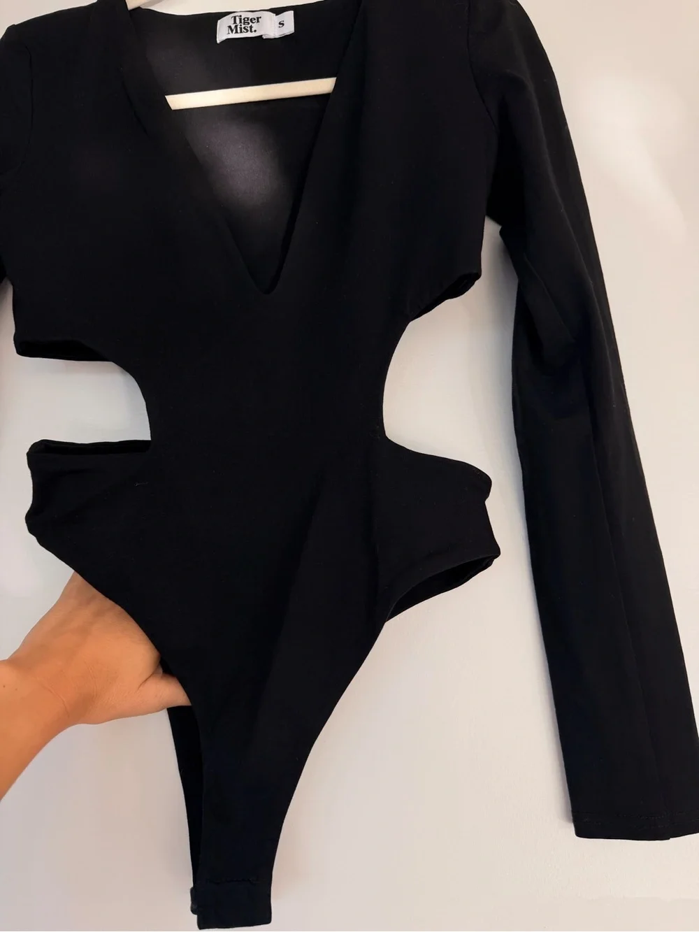 Tiger Mist Black Long Sleeve V-Neck Bodysuit